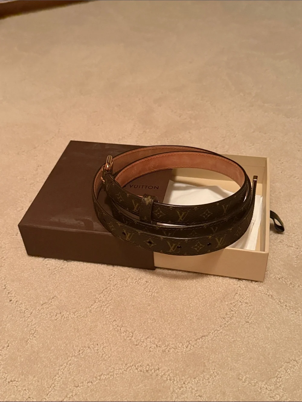 Louis Vuitton Monogram Canvas Belt with Gold Buckle